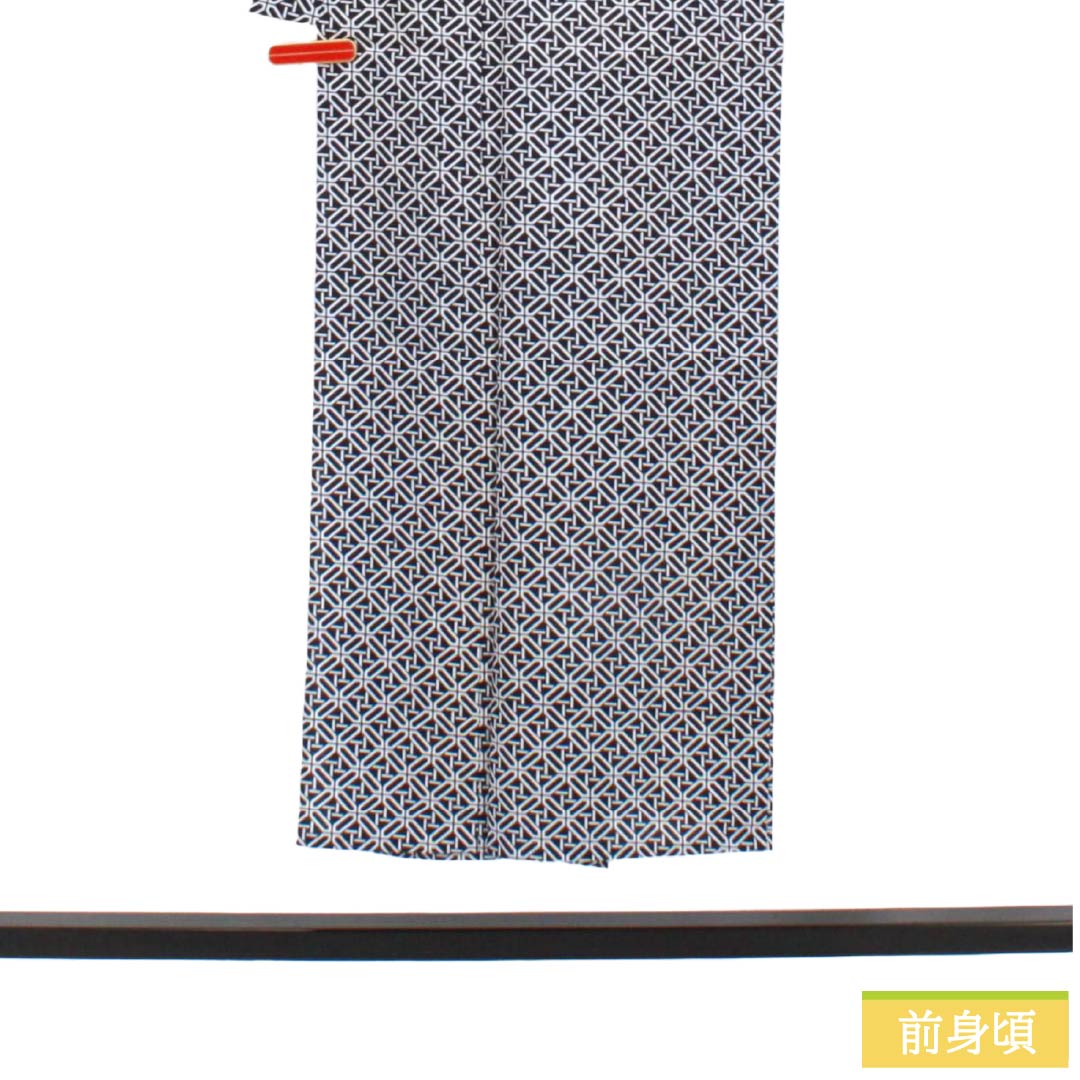 メンズ浴衣 木綿 Sランク 身丈147cm 裄丈68.5cm 濃紺色（のうこんいろ） 幾何学模様 居敷当て付き 単衣 紺系 1138000702418