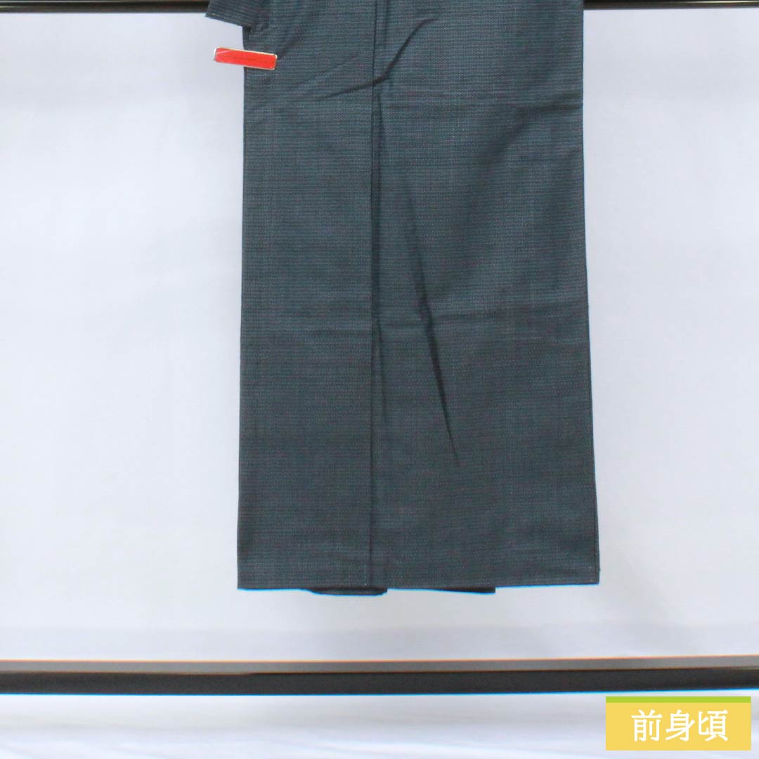 男物 正絹 Sランク 身丈143cm 裄丈69cm 相済茶色（あいすみちゃいろ） 大島紬 亀甲 袷 紺系 1119001242418