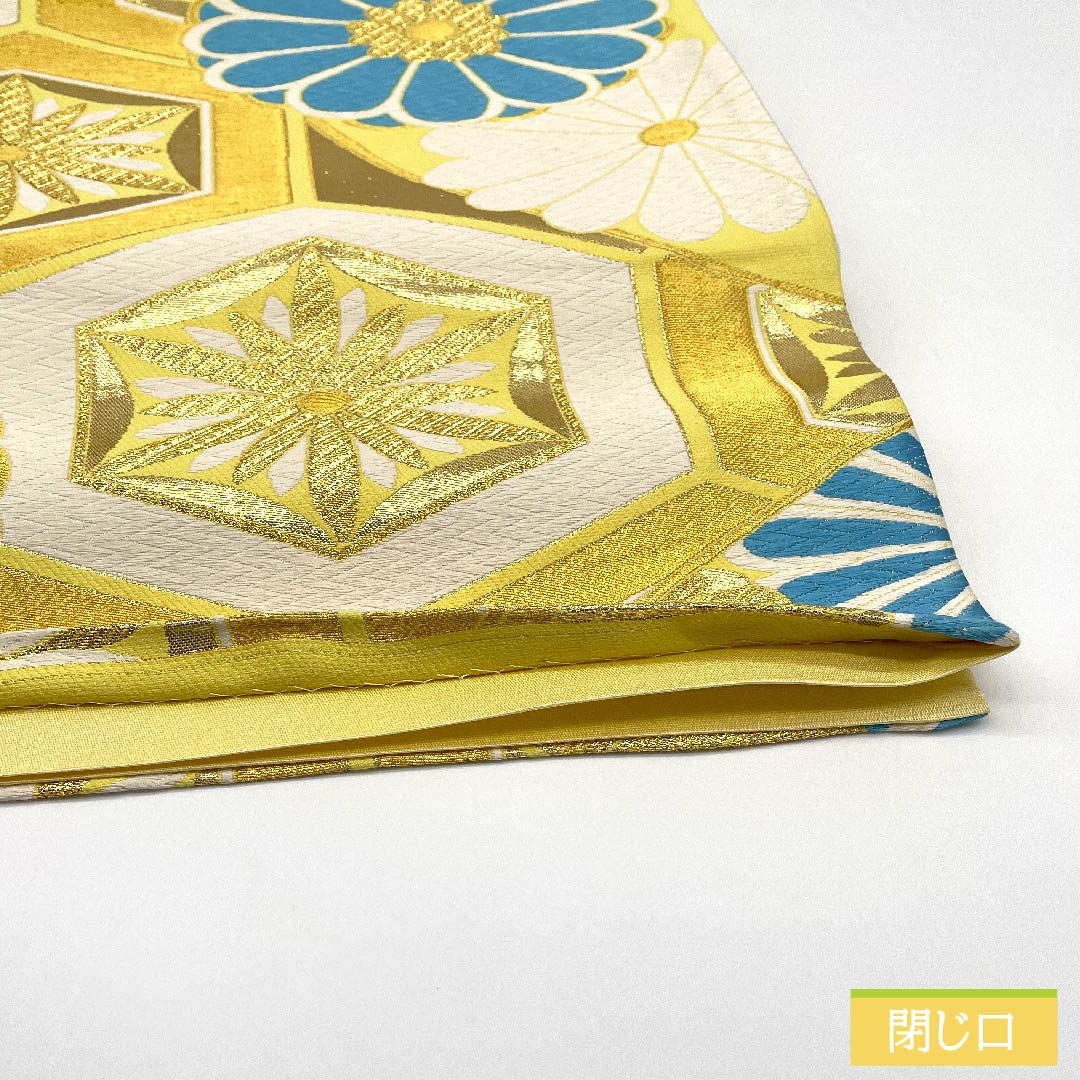 袋帯 正絹 金色（きんいろ） 亀甲 菊花 帯丈444cm Sランク 六通 フォーマル 金系 1123011702321