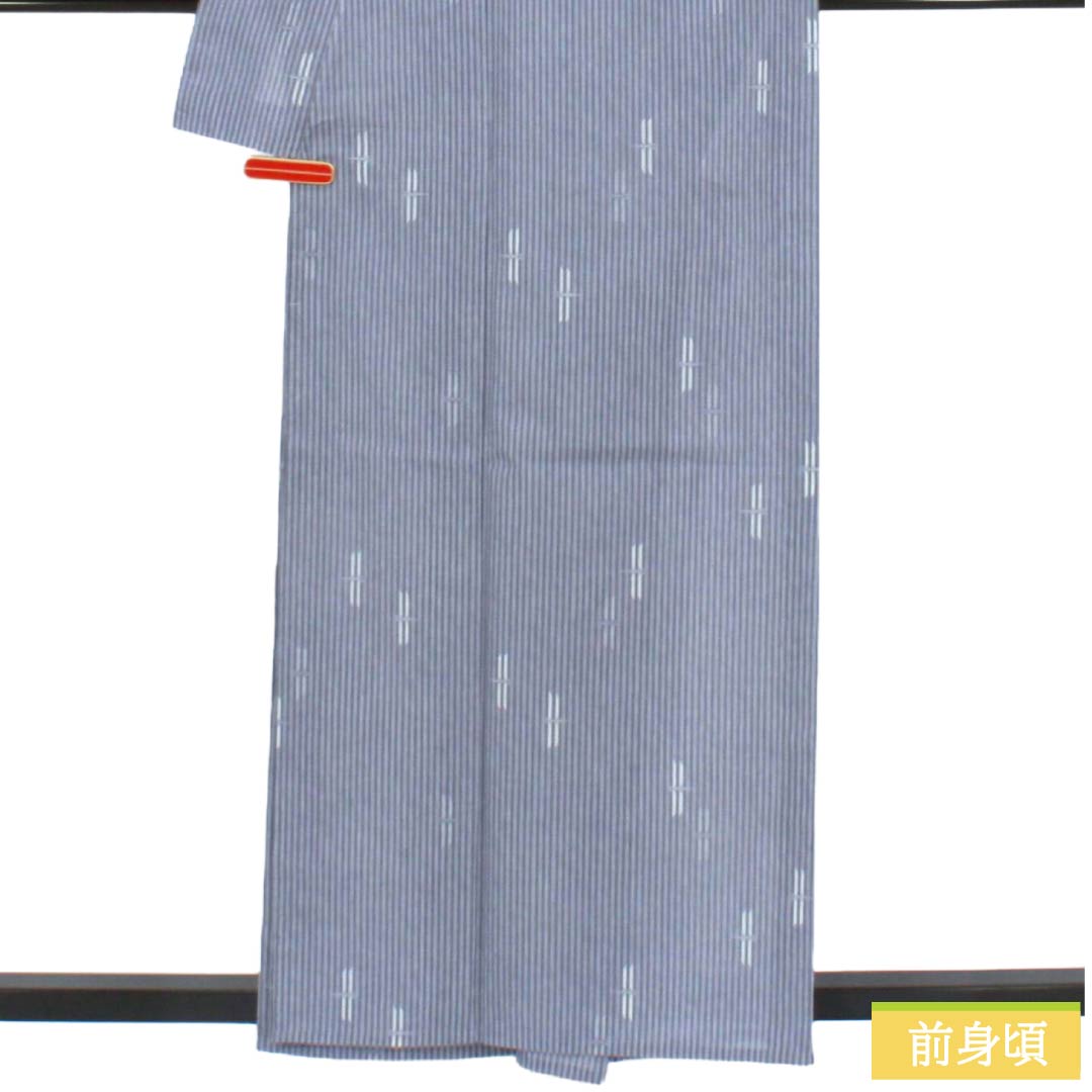 夏物 ポリエステル 紬 Sランク 身丈159cm 裄丈66cm つるば鼠色（つるばねずいろ） 洗える着物 縞 トンボ 紗 グレー系 1132006152322