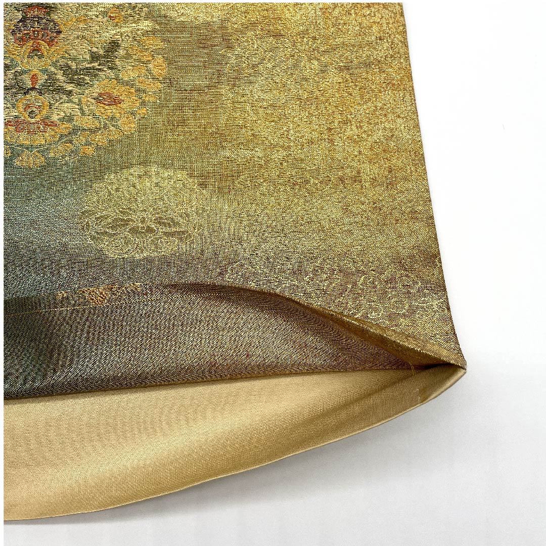 Fukuro Obi (Buddha's Hand Orange Color) Mirror Pattern Obi Length 438cm Pure Silk S Rank Six-way Formal Green 1123007982319