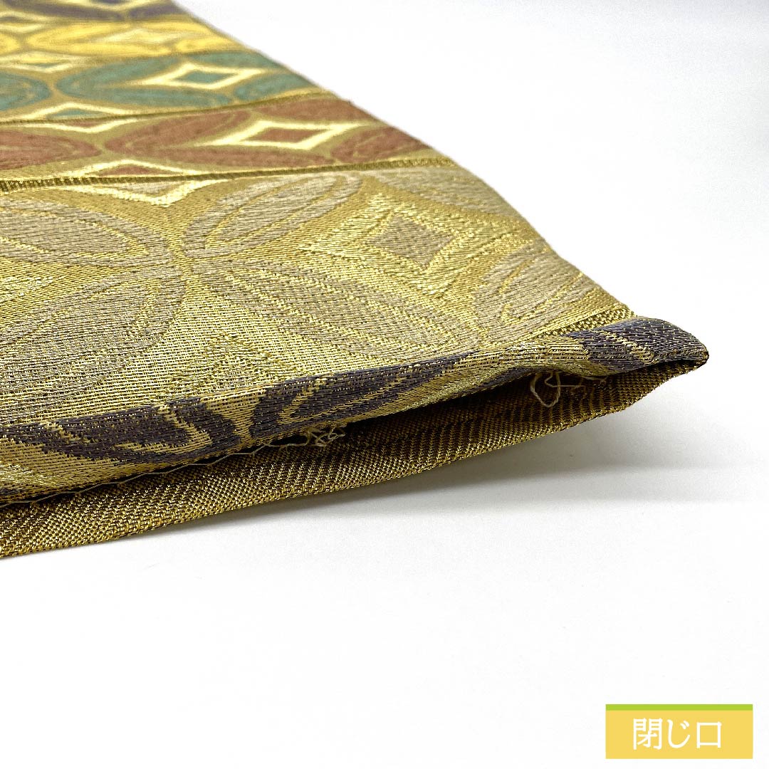 袋帯 正絹 金色 七宝つなぎ 帯丈447cm Sランク 六通 セミフォーマル 金系 1123011432321