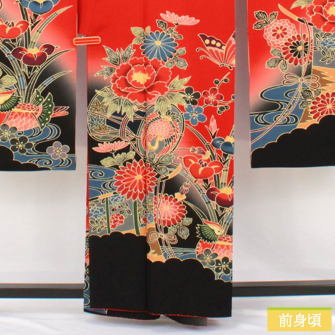 リサイクル着物】振袖 正絹 Sランク 身丈161.5cm 裄丈67.5cm 袷 赤色 リサイクル着物】振袖 正絹 Sランク 身丈161.5cm 裄丈67.5cm 袷 赤色