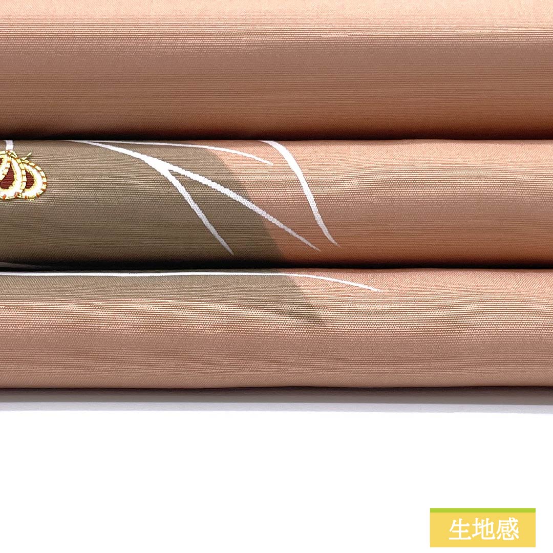 正絹 九寸 名古屋帯 草木手染め 錆びあさぎ色(燻んだ淡い青緑) 鳳凰と花をデフォルメしたデザイン☆ 正絹 九寸 名古屋帯 草木手染め 錆びあさぎ色(燻んだ淡い青