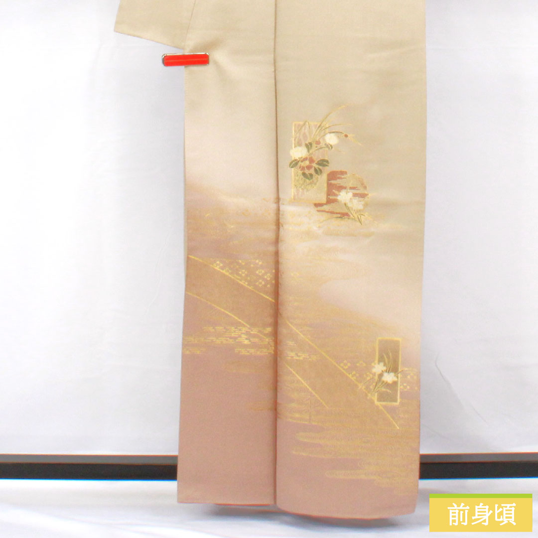 訪問着 正絹 袷 身丈161cm 裄丈61cm 白橡色（しろつるばみいろ） 京友禅 吉祥文様 Aランク グレー系 1112005913422