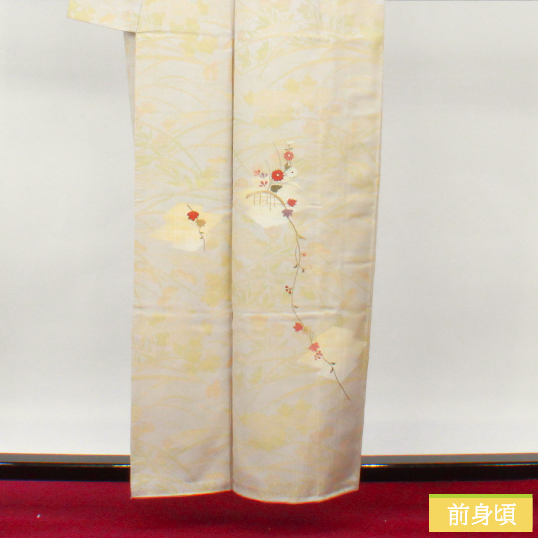 訪問着 正絹 袷 身丈159.5cm 裄丈64.5cm 銀白色（ぎんはくしょく） 京友禅 吉祥文様 Sランク グレー系 1112004772322