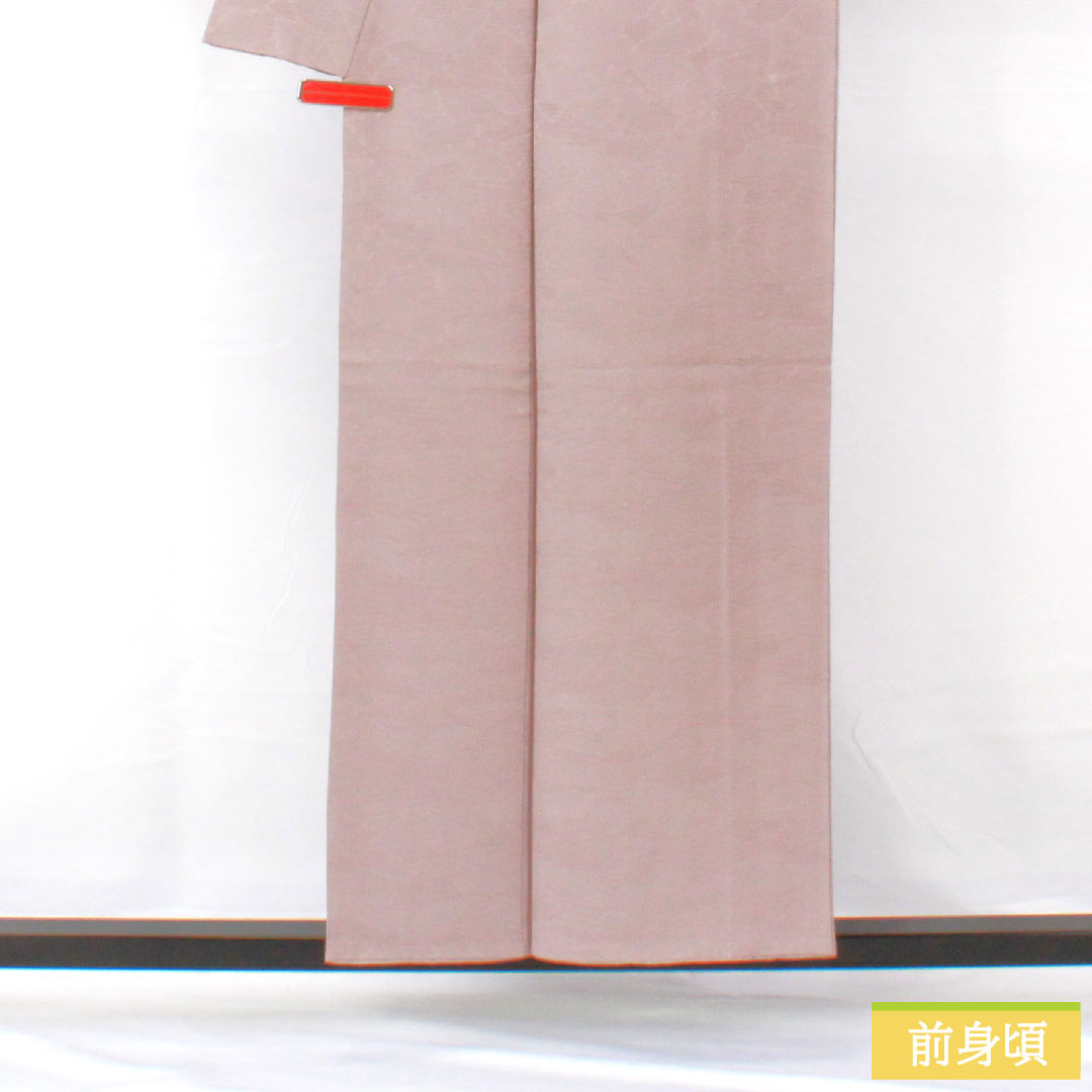 色無地 正絹 身丈154cm 裄丈66cm 桜鼠色（さくらねずいろ） 一つ紋 剣片喰 袷 Sランク 紫系 1114001842220