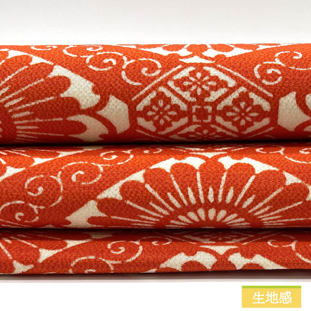 名古屋帯 京緋色（きょうひいろ） 型染 引染め 嘉永小紋 帯丈344cm 正絹 Aランク 全通 カジュアル 橙系 1124007753326 名古屋仕立て