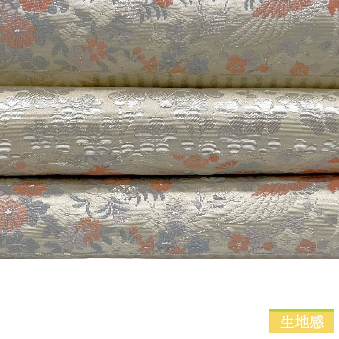 袋帯 正絹 Ａランク 乳白色（にゅうはくしょく） 慶長柄 入学式 ヱ霞  帯丈428cm 六通 セミフォーマル 白系 1123018653311