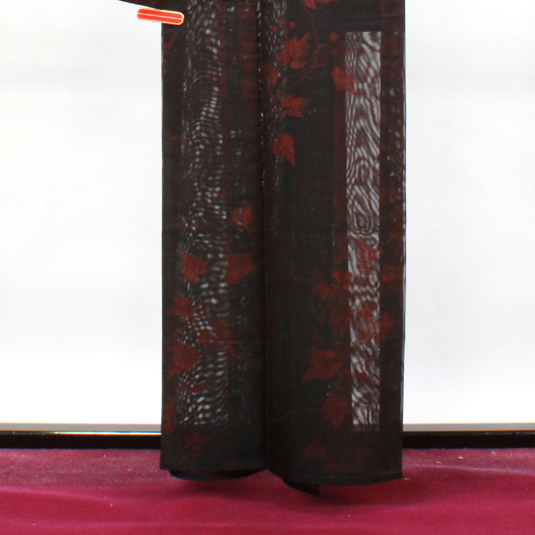 夏物 正絹 色無地 身丈160.5cm 裄丈65cm  蔦 紗 Sランク 赤系 1132001142412