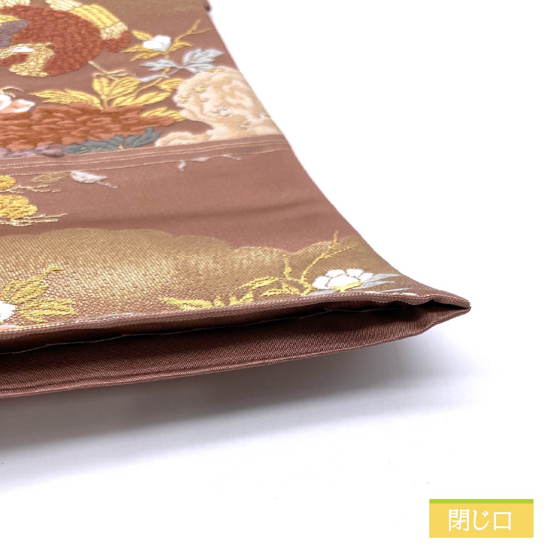 袋帯 正絹 鴇浅葱色（ときあさぎいろ） 留袖用 雲取り 鳳凰 梅 帯丈425cm Sランク 六通 フォーマル 茶系 1123014212314