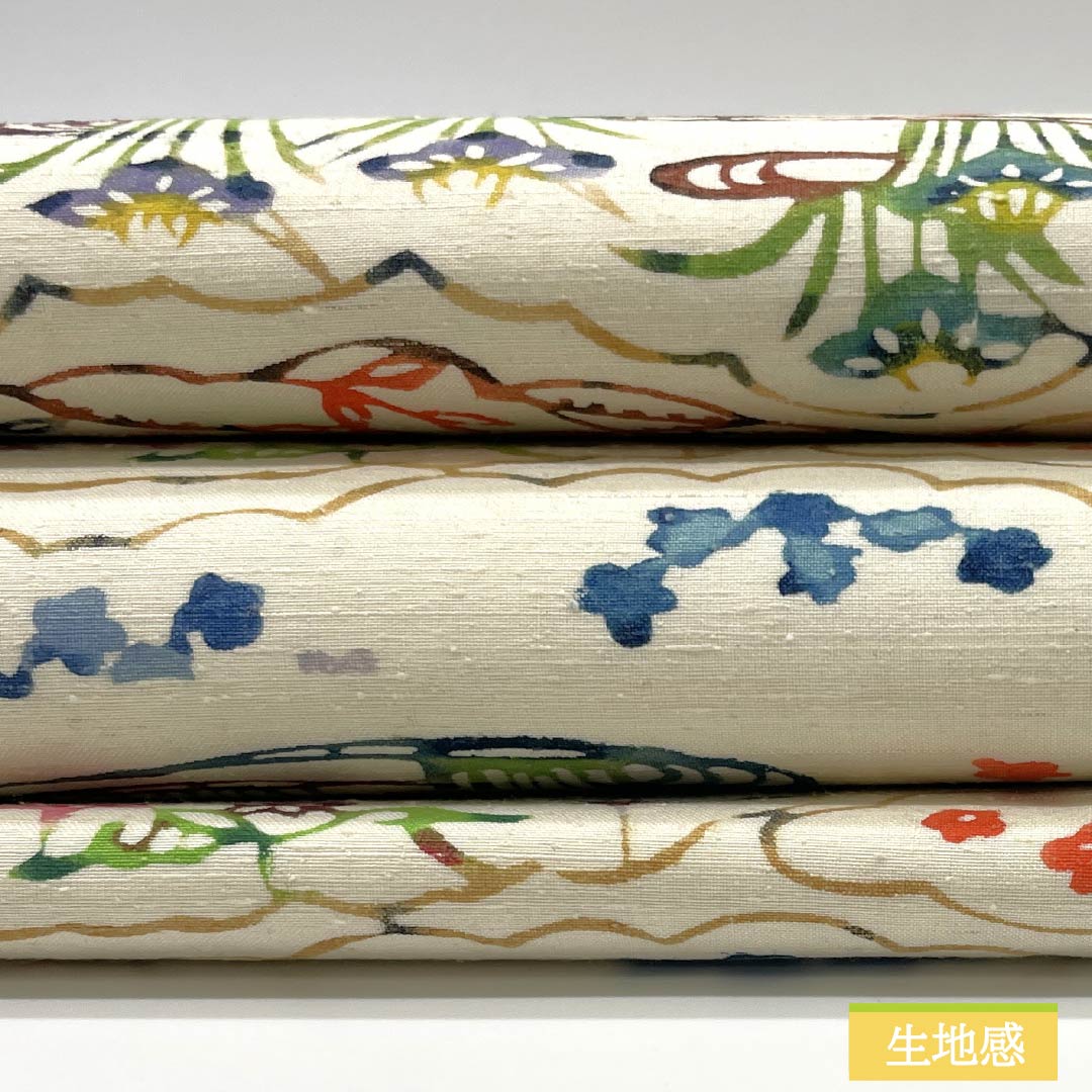 作家物】9寸名古屋帯 塩瀬正絹 お太鼓柄 墨絵的手描き草花柄