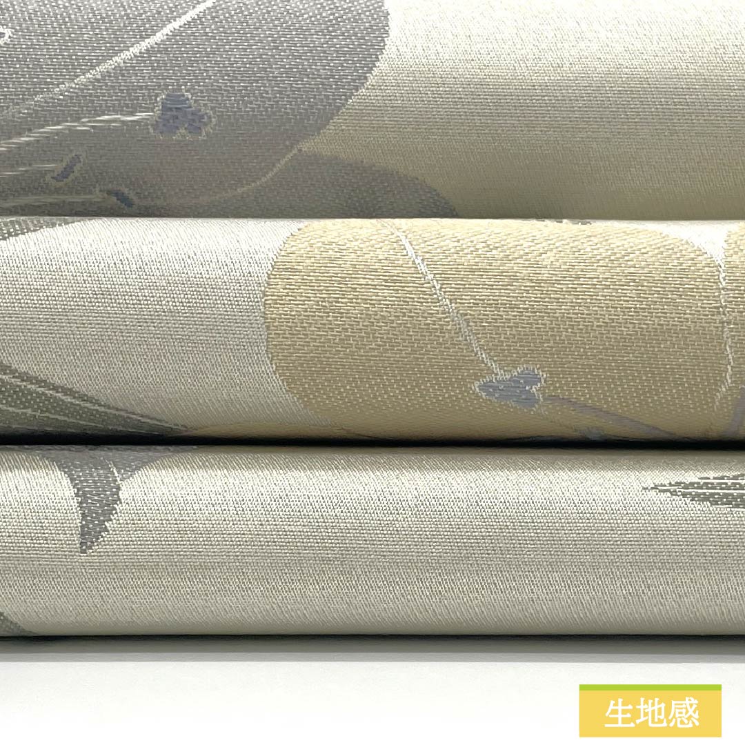 （京袋帯）名古屋帯 ポリエステル Sランク 卯の花色（うのはないろ） 京袋帯 ゆり  帯丈374cm 六通 セミフォーマル グレー系 1124010962322 開き仕立て