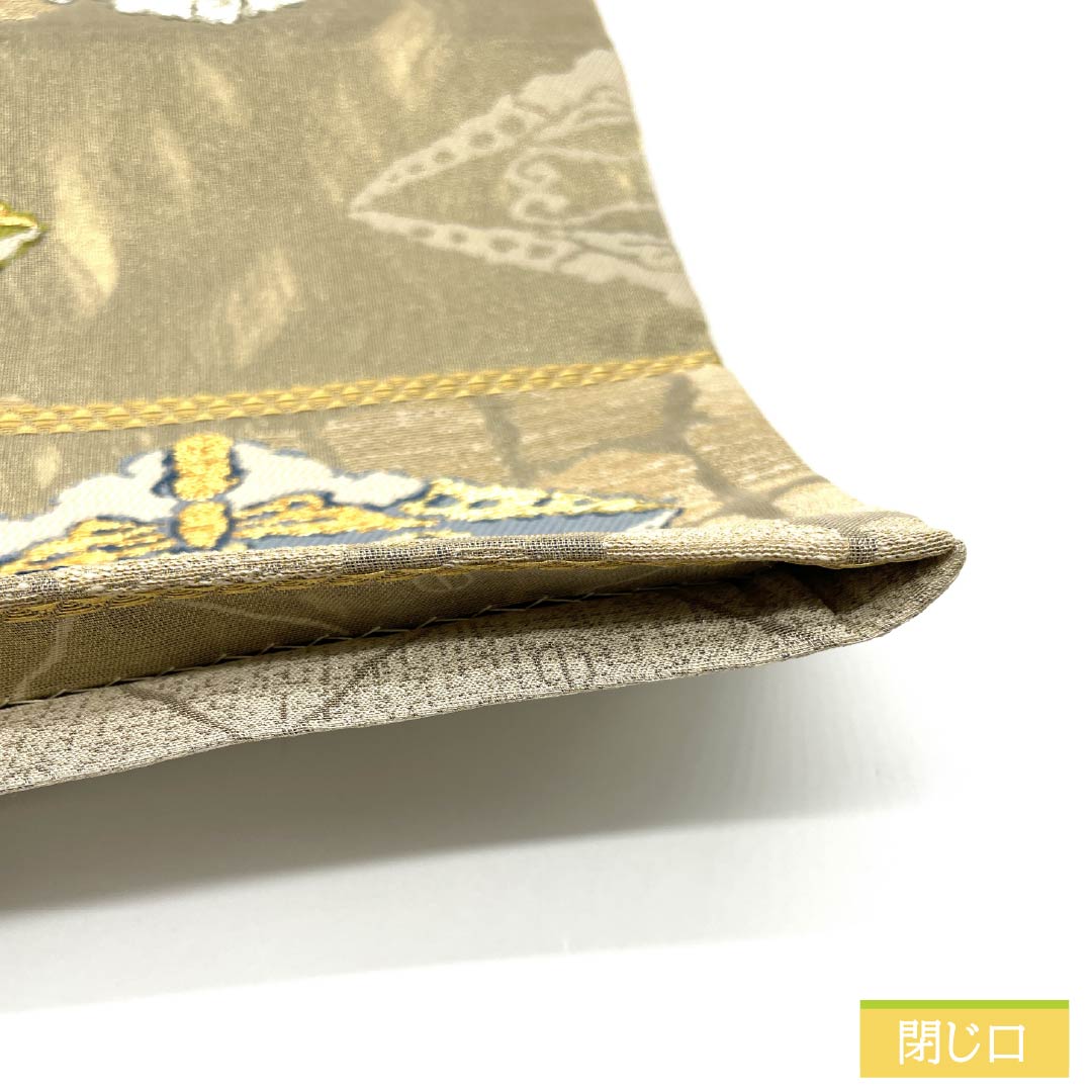 袋帯 正絹 黄鼠色（きねずいろ） 建部蝶 帯丈444cm Sランク 六通 フォーマル グレー系 1123013352322