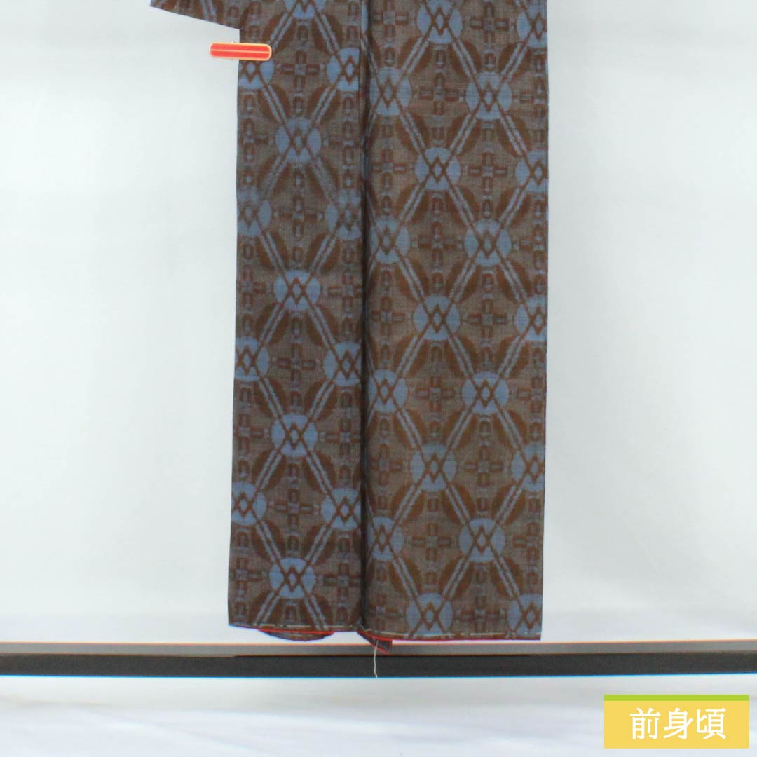 紬 正絹 Sランク 身丈150cm 裄丈63cm 落栗色（おちぐりいろ） 抽象模様 しつけ糸付き 袷 茶系 1116004812114
