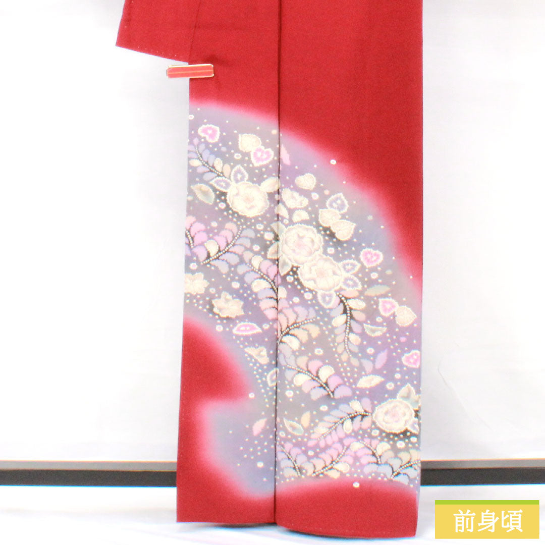 訪問着 正絹 袷 身丈163.5cm 裄丈64.5cm 臙脂色（えんじいろ） 辻ヶ花 Aランク 赤系 1112005823412