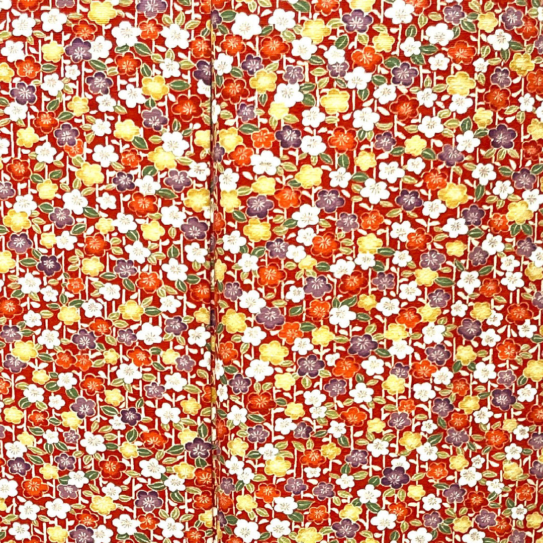 小紋 身丈152cm 裄丈61.5cm 袷  猩々緋色 梅 紬地  正絹 Sランク 赤系 1115002992212