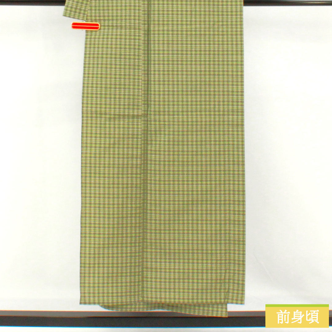 男物 木綿 Sランク 身丈150cm 裄丈69cm そろり しつけ糸付き 未使用品 単衣 緑系 1119001692519