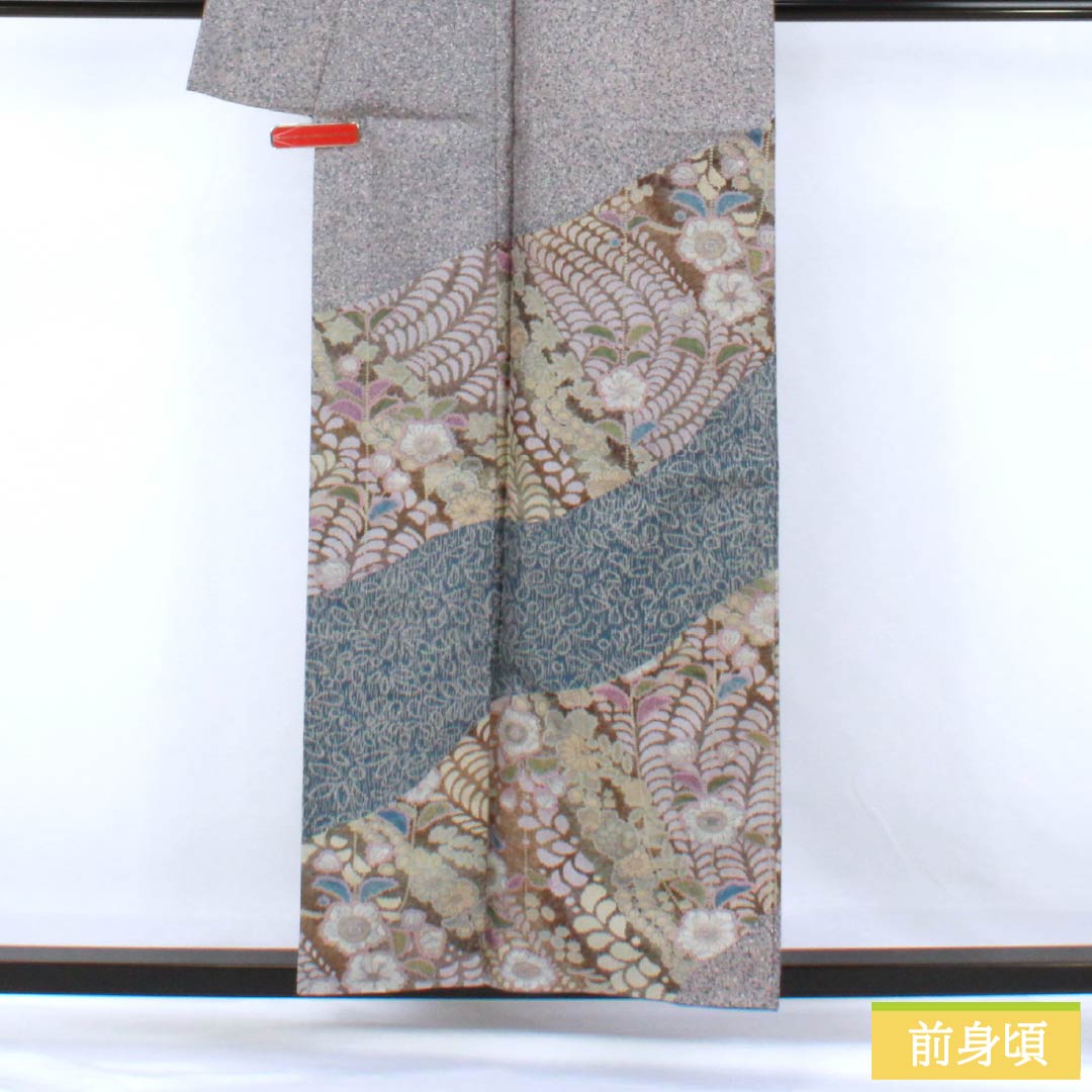 訪問着 正絹 Sランク 袷 身丈156cm 裄丈62.5cm 灰桜色（はいざくらいろ） 大島紬 辻ヶ花 しつけ糸付き パールトーン加工 グレー系 1112007472322