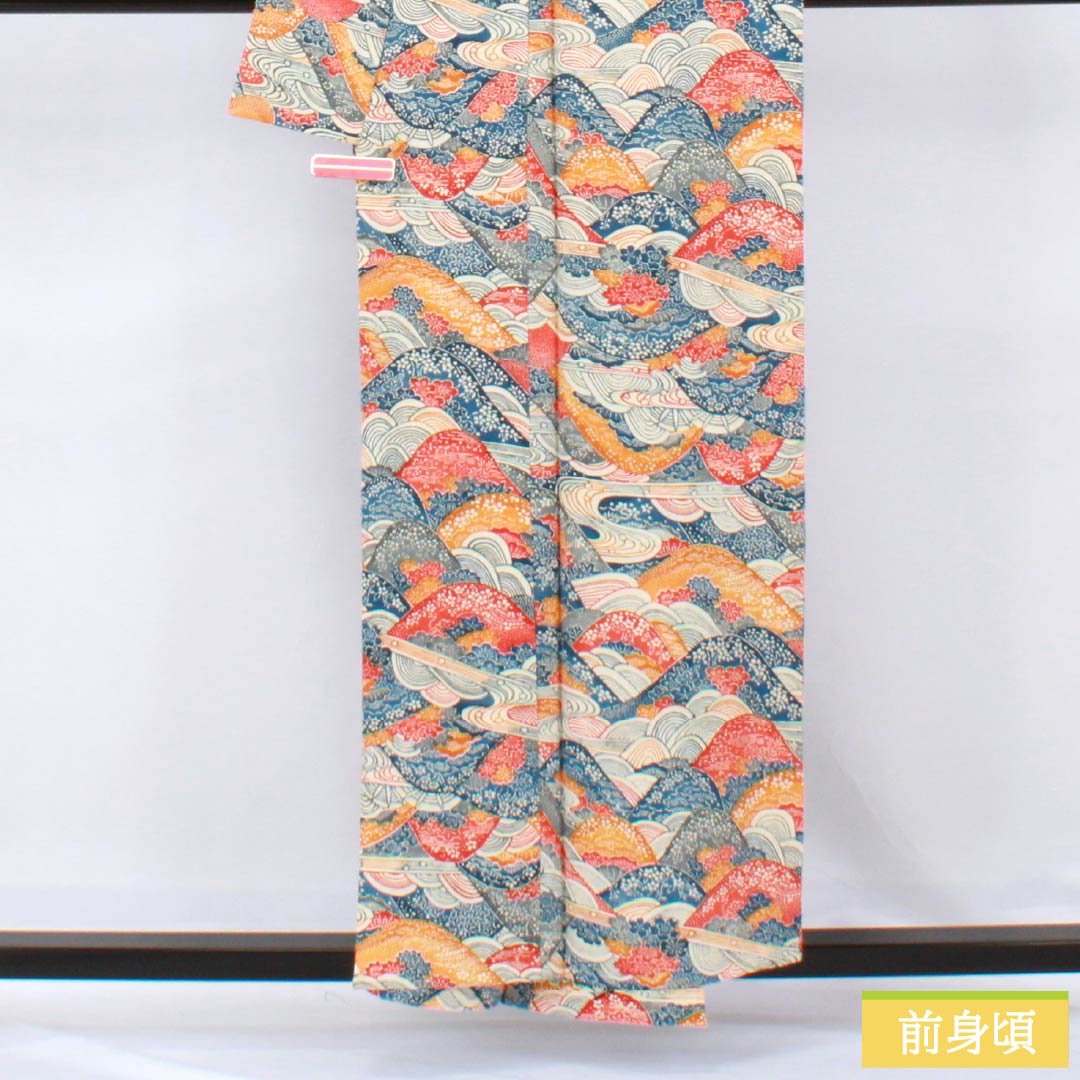 小紋 正絹 Sランク 身丈156cm 裄丈64.5cm 単衣 京紅型 遠山模様 グラデーション系 1115006952399