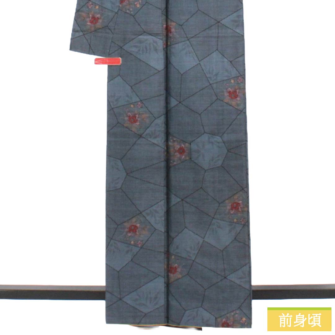 リサイクル着物】紬 正絹 Aランク 身丈163cm 裄丈62cm 青袋鼠色（せい