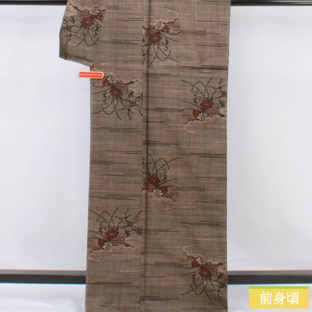 紬 正絹 Sランク 身丈170.5cm 裄丈68cm 赤墨色（あかずみいろ） 大島紬 一元絣 7マルキ 袷 茶系 1116004332614