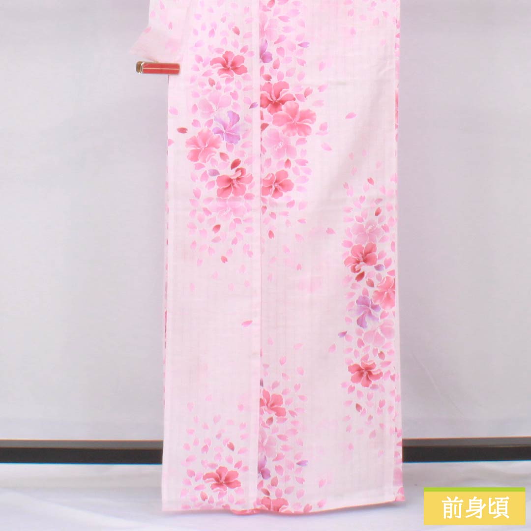 浴衣 木綿 身丈164cm 裄丈66cm Aランク 単衣 ピンク系 桜色（さくらいろ） 洋花 ラメ 1118006213413