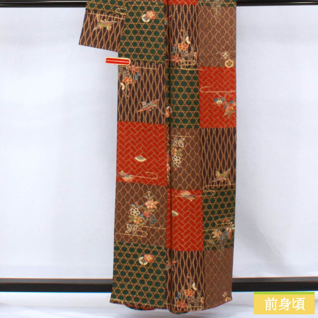 小紋 正絹 Sランク 身丈160cm 裄丈63cm 袷 京友禅 市松 古典柄 作家物 グラデーション系 1115006802499