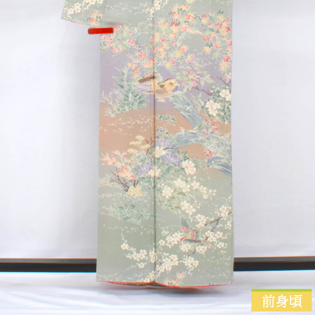 Komon, pure silk, length 160.5cm, sleeve length 64cm, lined, flower and bird pattern, with basting thread, S rank, gradation style, 1115005782499