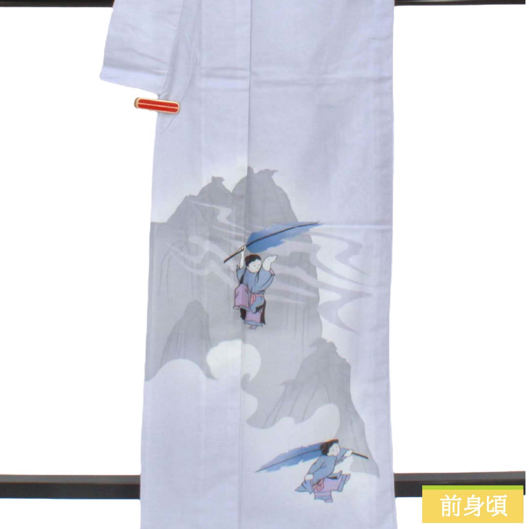 夏物 ポリエステル 付下げ Aランク 身丈165.5cm 裄丈65.5cm 雪色（せっしょく） 洗える着物 唐子模様 絽 グレー系 1132006293522