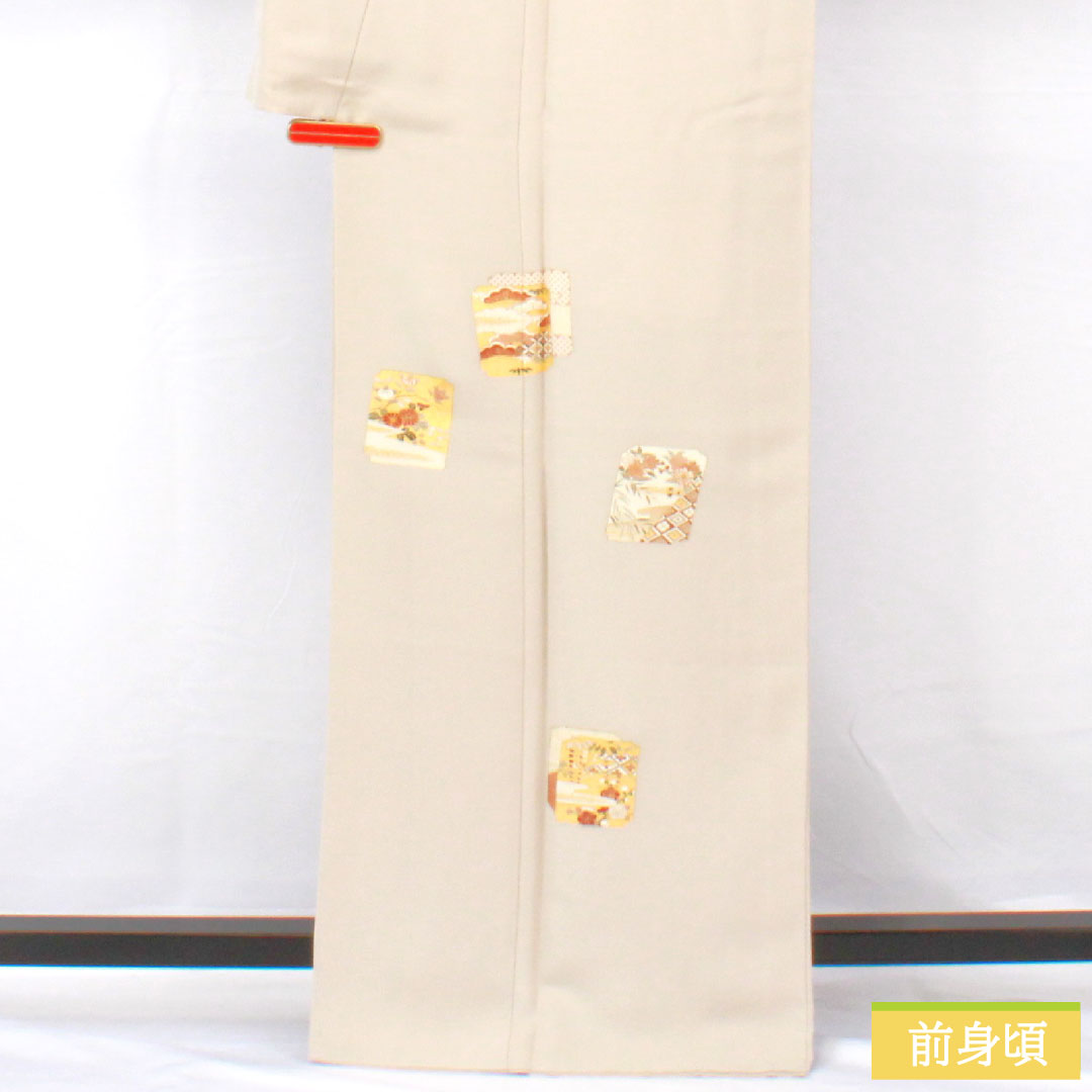 訪問着 正絹 袷 身丈167.5cm 裄丈66.5cm 生成り色（きなりいろ） 京友禅 吉祥文様 付下げ Aランク グレー系 1112005703522