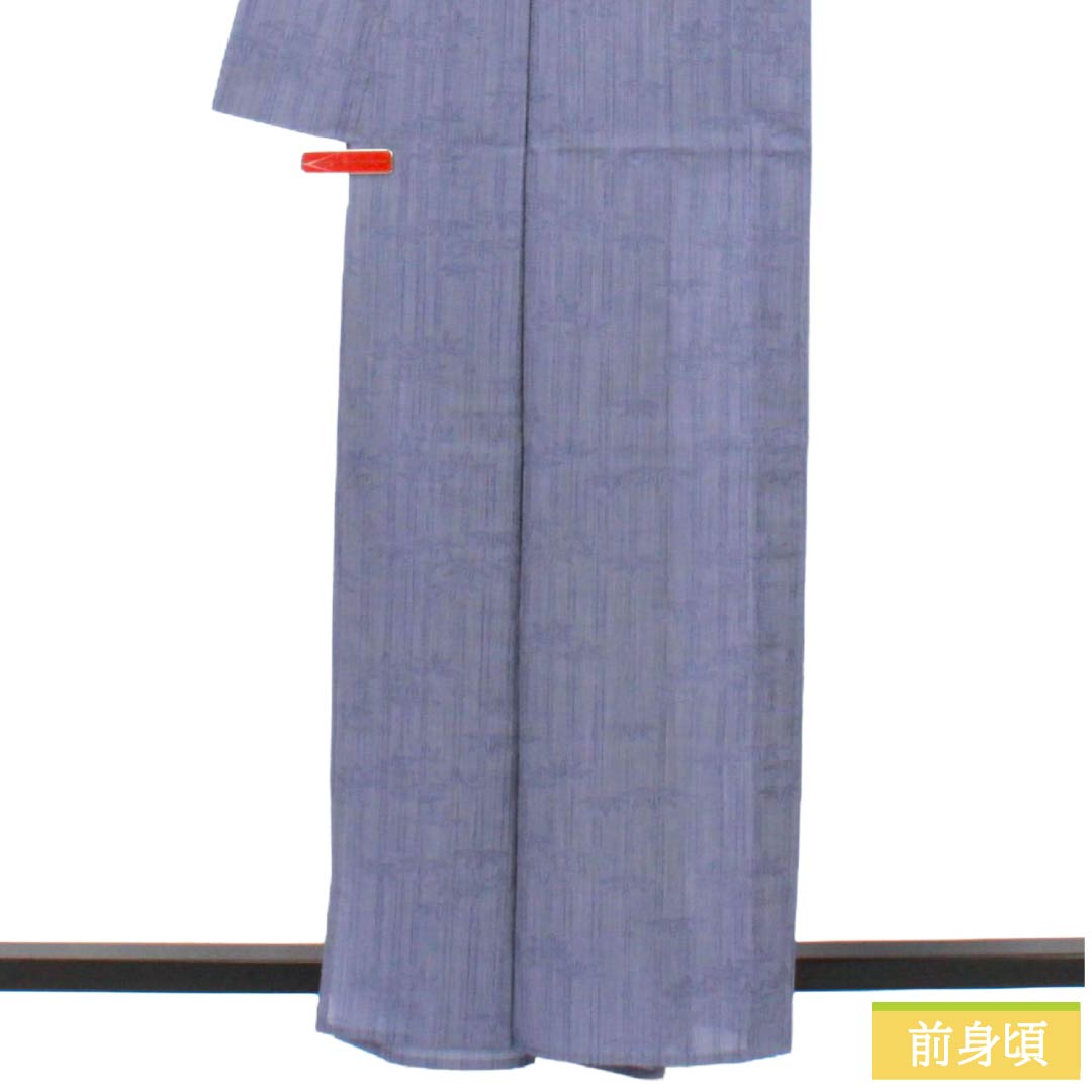 夏物 ポリエステル 紬 Sランク 身丈161cm 裄丈64cm 似藤色（にせふじいろ） 洗える着物 竹 紗 紫系 1132005632420