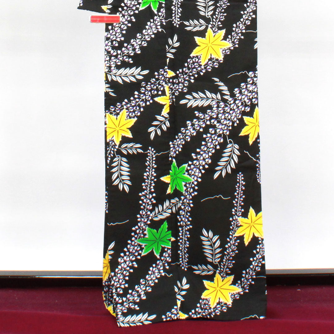 Yukata Wisteria Maple Leaves Cotton S Rank Single Layer Length 166.5cm Sleeve Length 64cm Black 1118003162510