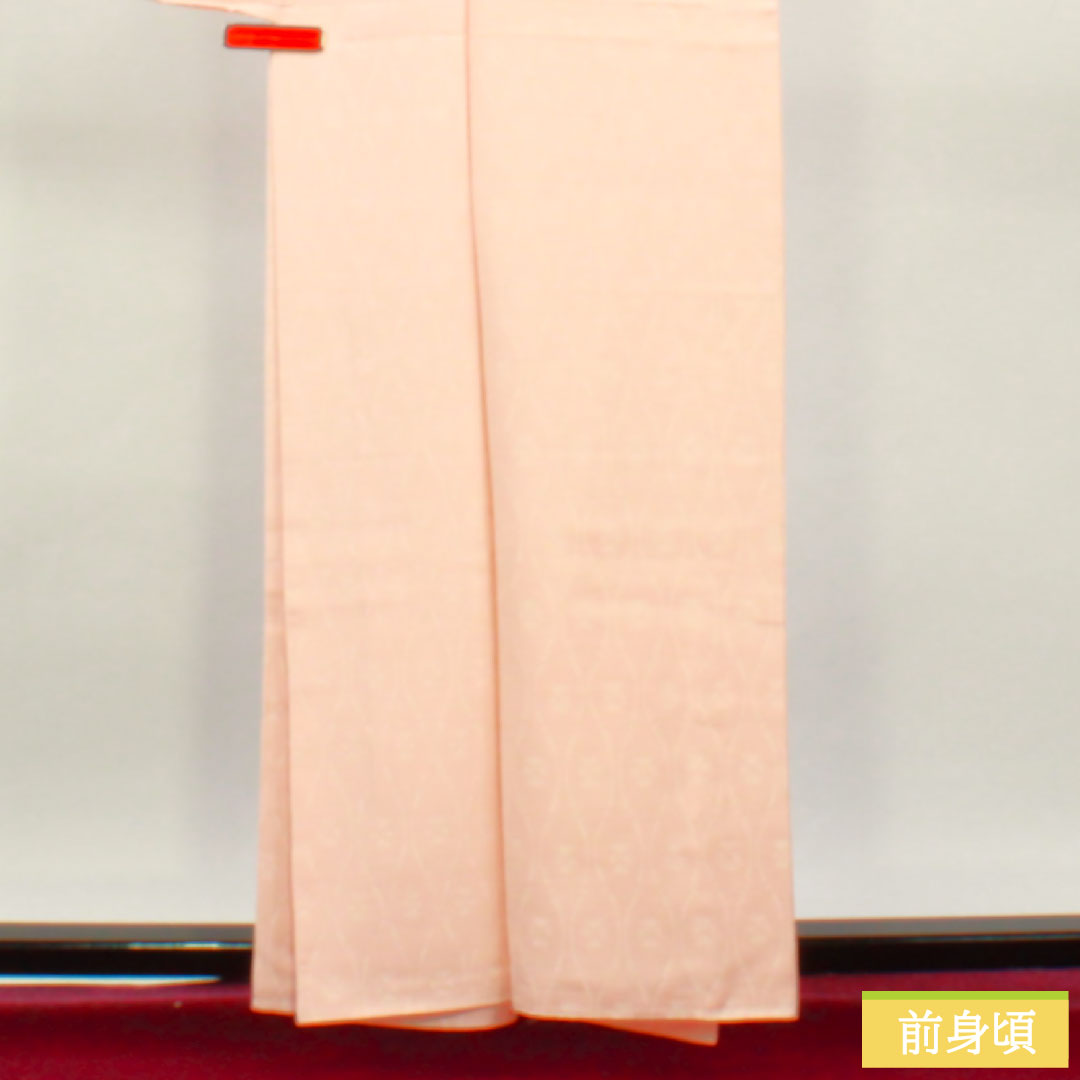色無地 正絹 身丈159cm 裄丈66.5cm 乙女色（おとめいろ） 抽象模様 一つ紋 中陰桔梗 袷 Aランク ピンク系 1114001363313