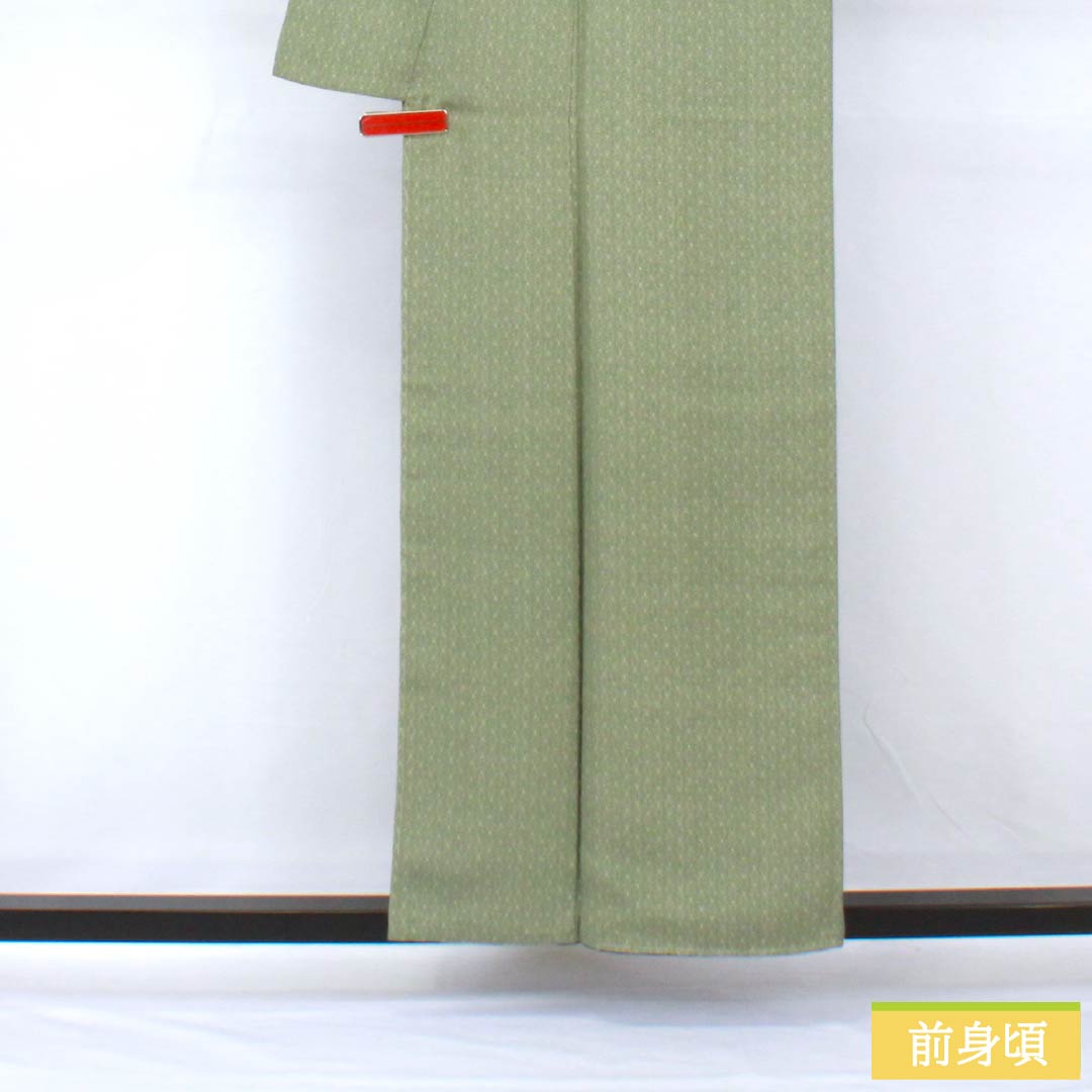 Komon, pure silk, length 157cm, sleeve length 62cm, lined, Iwai brown, stencil dyeing, Edo komon, hemp leaf pattern, with basting thread, A rank, green, 1115005323319