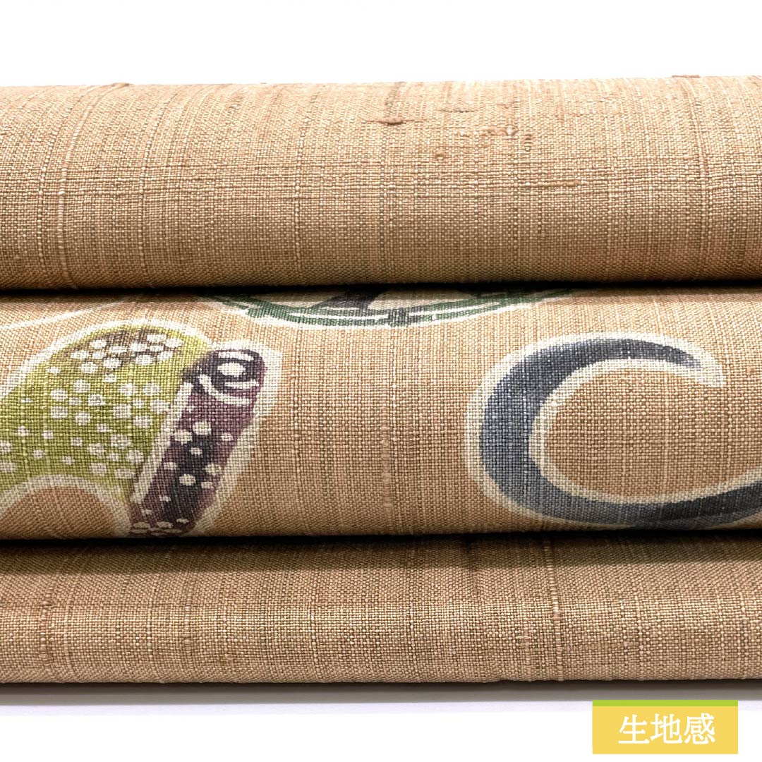 名古屋帯 土器色（かわらけいろ） 紬地 いろは歌 機織機 帯丈375cm 正絹 Sランク ポイント柄 カジュアル グラデーション系 1124007992399 名古屋仕立て