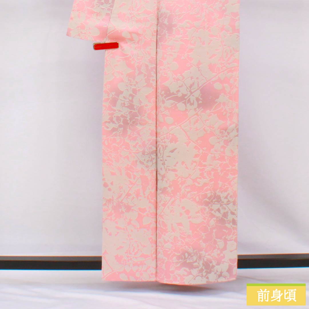 小紋 正絹 身丈160.5cm 裄丈64cm 袷 一重梅色（ひとえうめいろ） 山本唯与志 日展作家 レリーフ染め 抽象模様 Aランク ピンク系 1115005213413