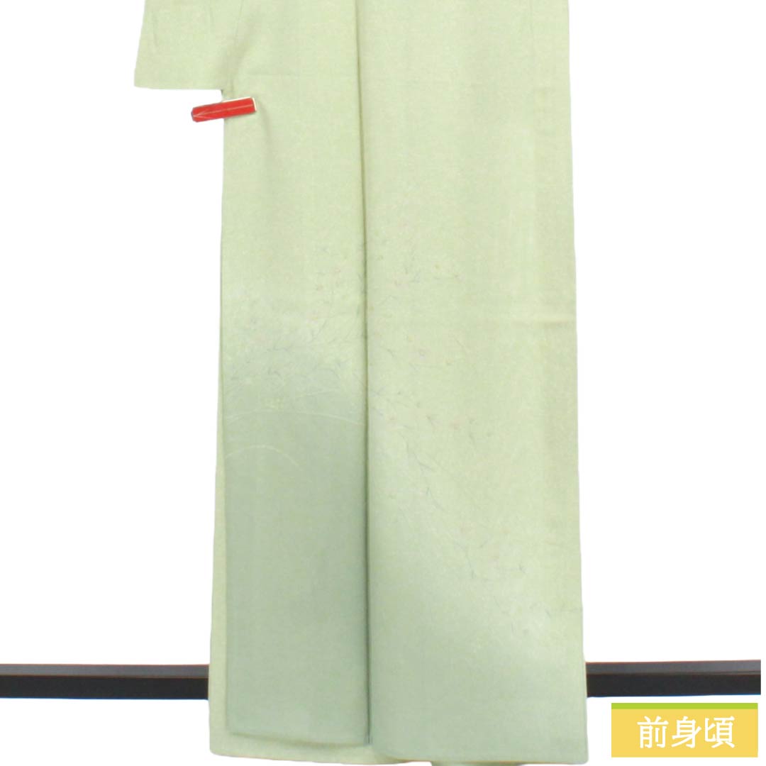 夏物 正絹 付下げ Aランク 身丈163.5cm 裄丈65.5cm 龍泉青瓷釉色（ロンチュエンチンツーユースーいろ） 京友禅 タタキ染 草花 絽 緑系 1132005073419
