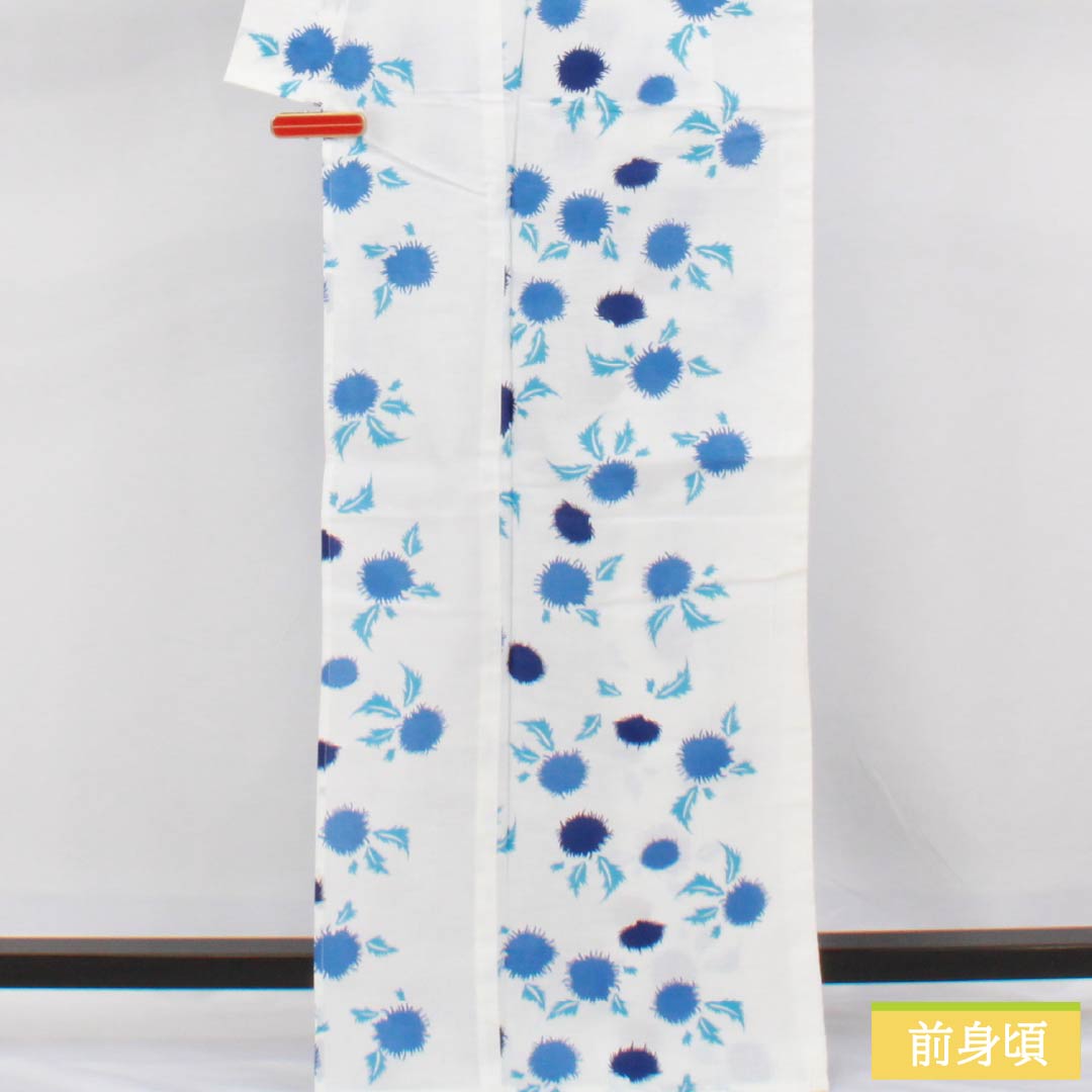 Cotton Yukata, Length 166cm, Sleeve Length 64cm, S Rank, Single Layer, White, Thistle Pattern, 1118006742511