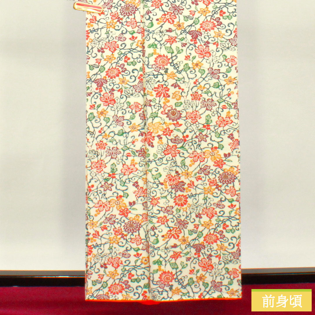 Komon, pure silk, length 160.5cm, sleeve length 64.5cm, lined, stencil dyeing, floral pattern, A rank, white, 1115004313411