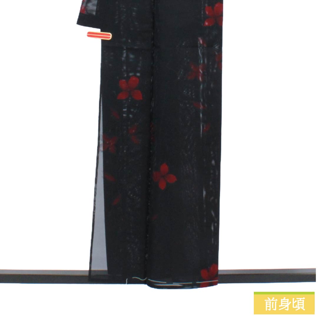 夏物 正絹 お召 Sランク 身丈155cm 裄丈63cm 褐色（かちいろ） 草花模様 紗 紫系 1132004292320