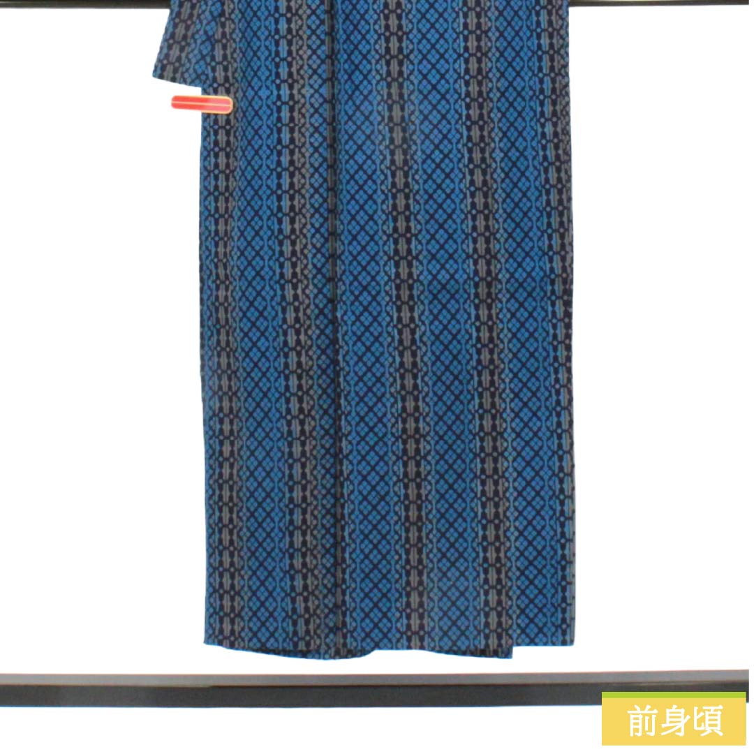 メンズ浴衣 木綿 Sランク 身丈149.5cm 裄丈71cm 空色（そらいろ） 幾何学模様 単衣 青系 1138001202417
