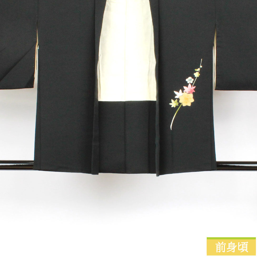 羽織 正絹 身丈78cm 裄丈64cm  黒羽織 京友禅 梅 紅葉 Aランク 袷 黒系 1117000793910