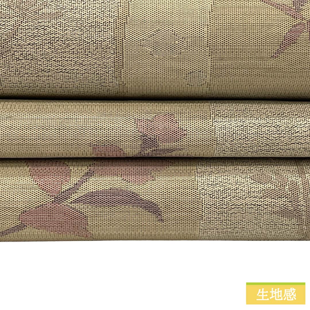 袋帯 正絹 Aランク 白茶色（しらちゃいろ） 市松 花柄   帯丈436cm 全通 カジュアル ベージュ系 1123018753325