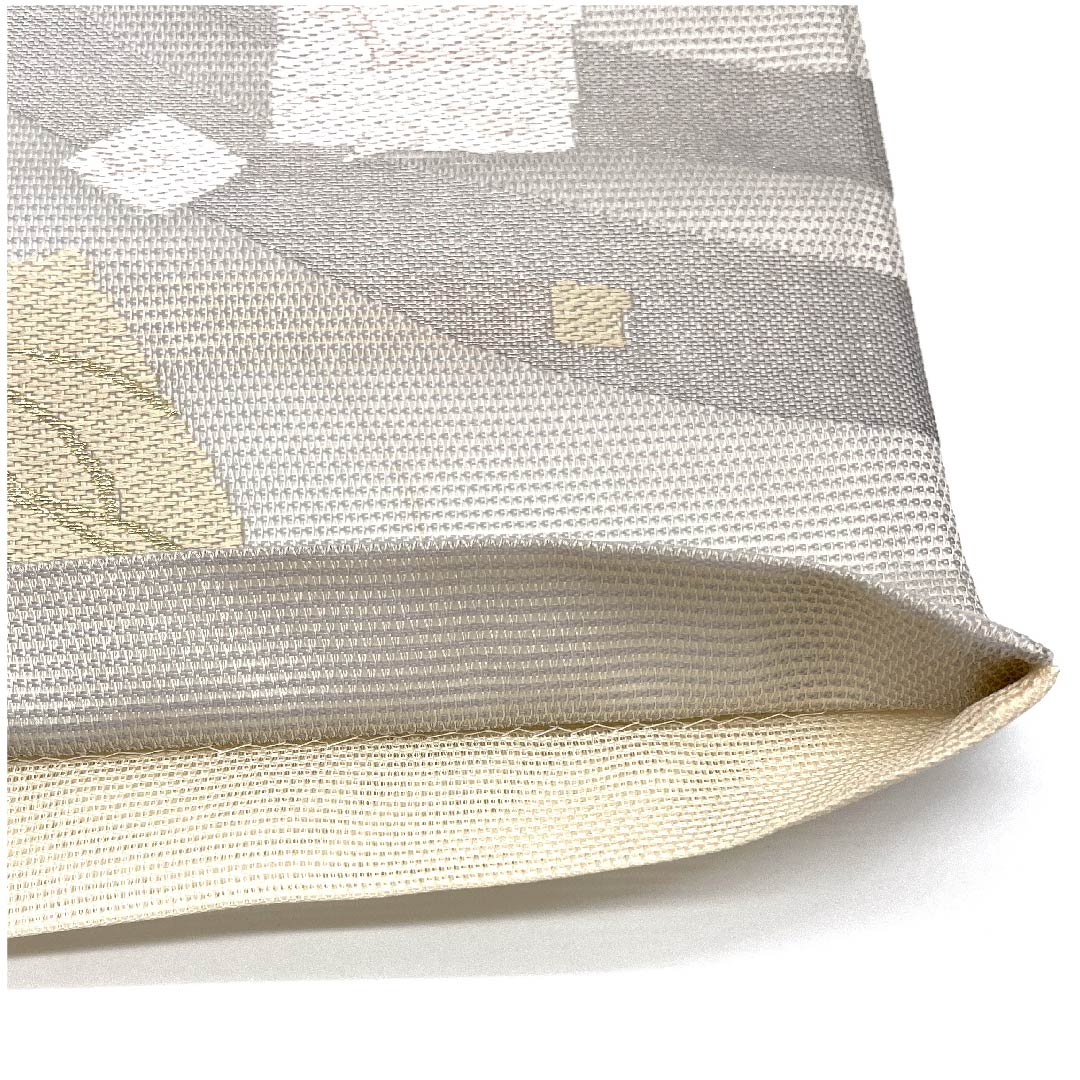 袋帯 白銅色（はくどういろ） 夏帯 四角 花びら 抽象模様 帯丈436cm 正絹 Aランク 六通 フォーマル グレー系 1123007313322