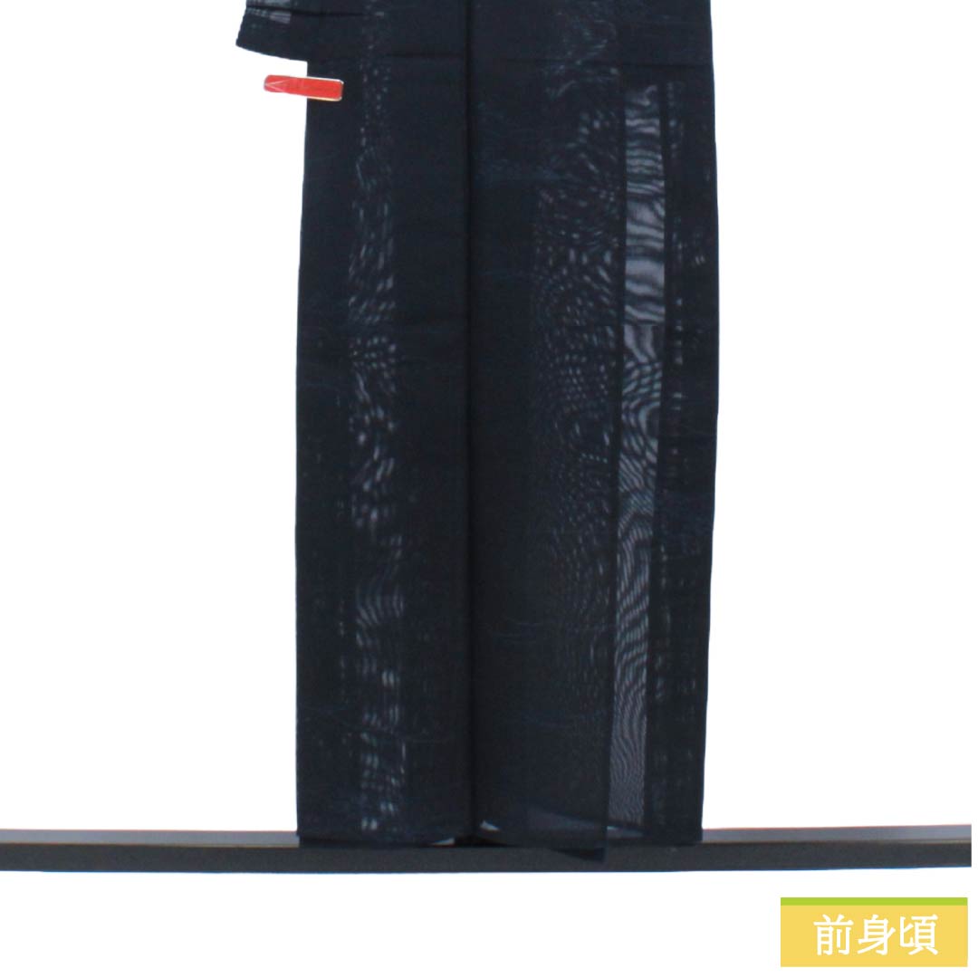 夏物 正絹 色無地 Sランク 身丈153cm 裄丈63cm 濃紺色（のうこんいろ） 風景模様 紗 紺系 1132004302218