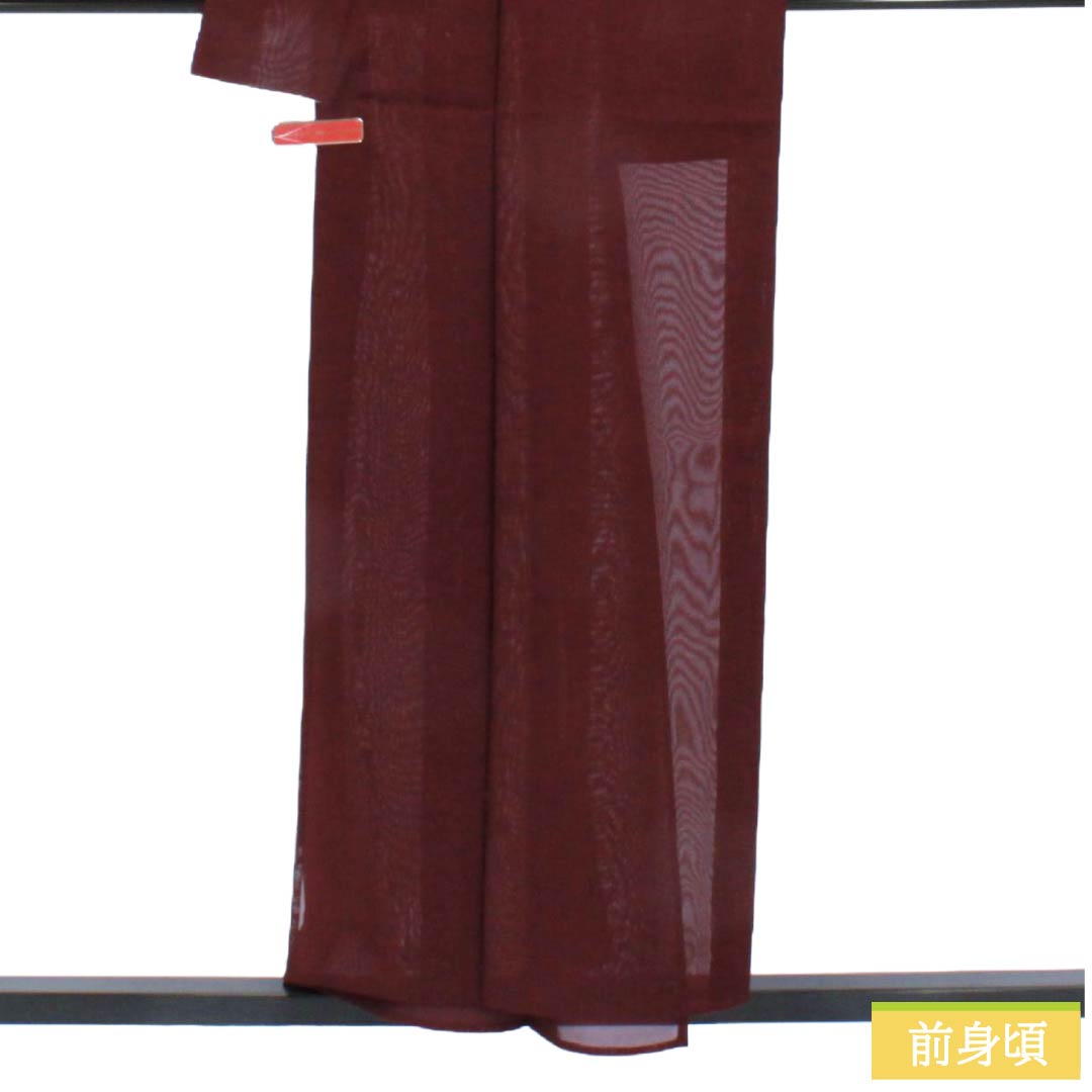 夏物 ポリエステル 色無地 Sランク 身丈154.5cm 裄丈63.5cm 桑の実色（くわのみいろ） 洗える着物 素無地 一つ紋 紗 紫系 1132005762220