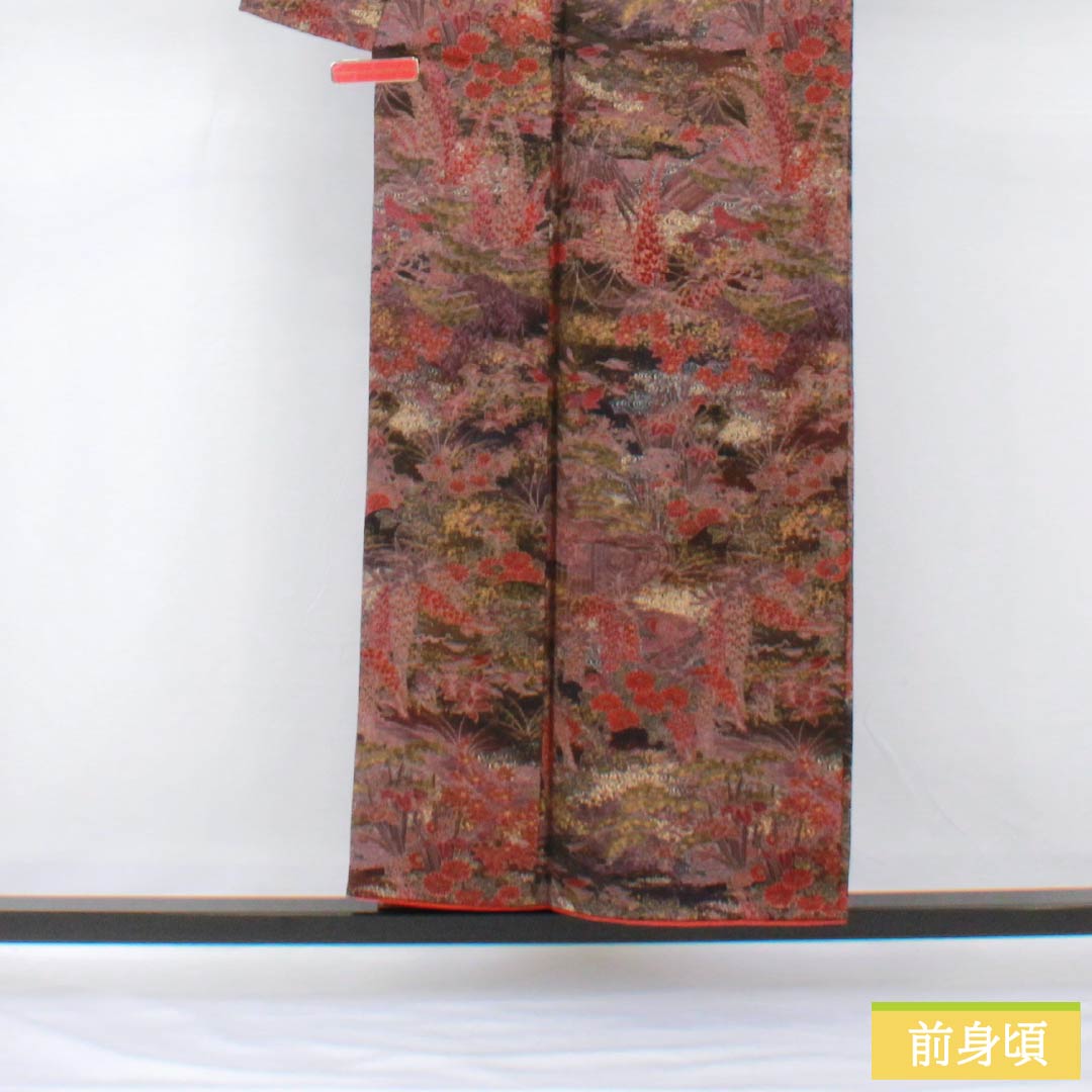 小紋 正絹 身丈153.5cm 裄丈63cm 袷 檳榔子黒色（びんろうじぐろいろ） 型染 古典柄 Sランク 黒系 1115005312210