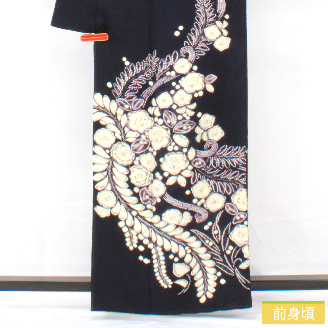 リサイクル着物】訪問着 正絹 袷 身丈158cm 裄丈67cm 青褐色（あおかち