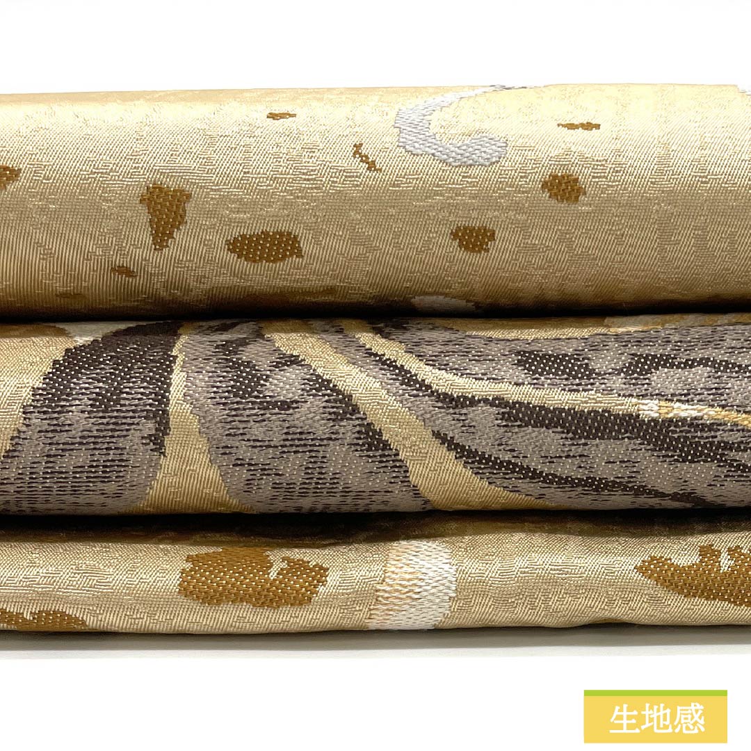 名古屋帯 東京白茶色（とうきょうしらちゃいろ） 白綾苑大庭 抽象花 帯丈364cm 正絹 Sランク 全通 カジュアル ベージュ系 1124007662325 名古屋仕立て